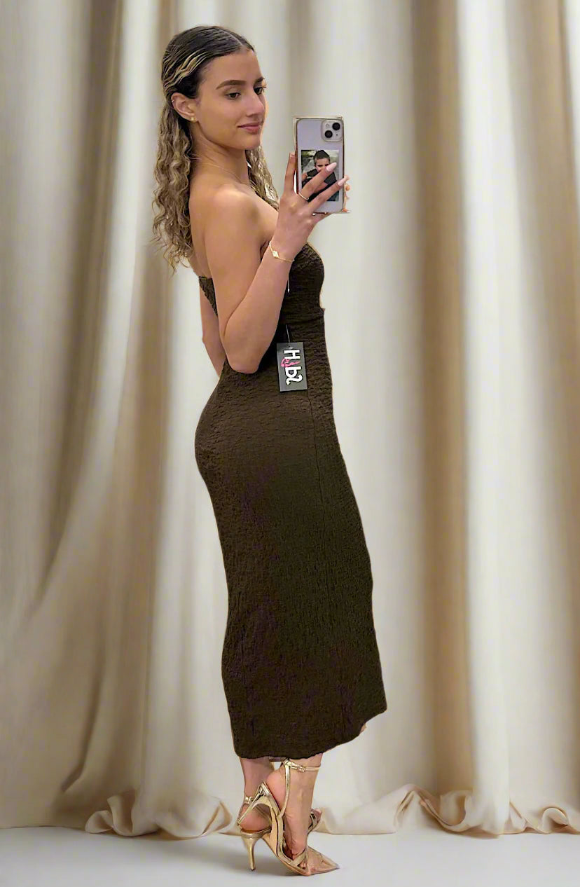 Front Cut Out Dress Brown