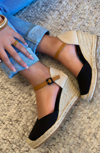 Black Canvas Espadrille Wedges