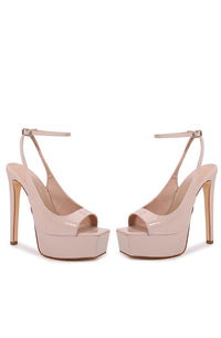 Nude Patent Platform Ankle Strap Heels