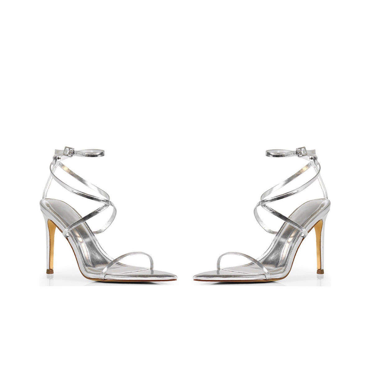 Silver Patent Strappy Stiletto Heels