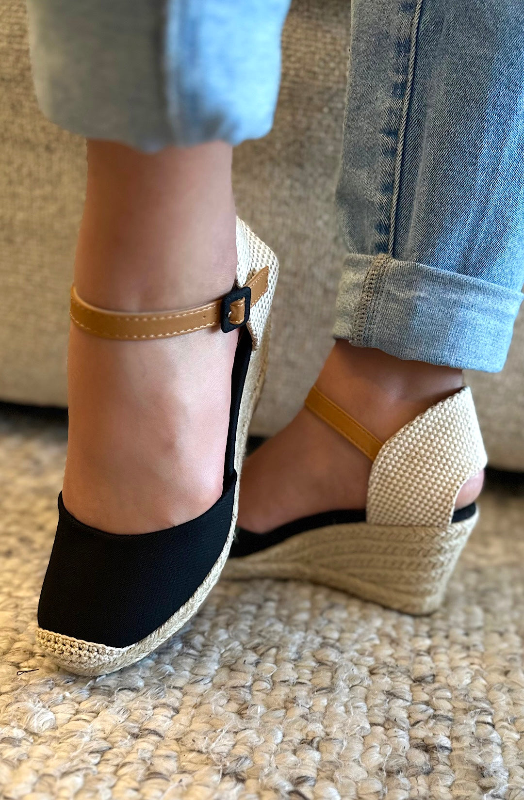 Black Canvas Espadrille Wedges
