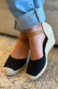 Black Canvas Espadrille Wedges