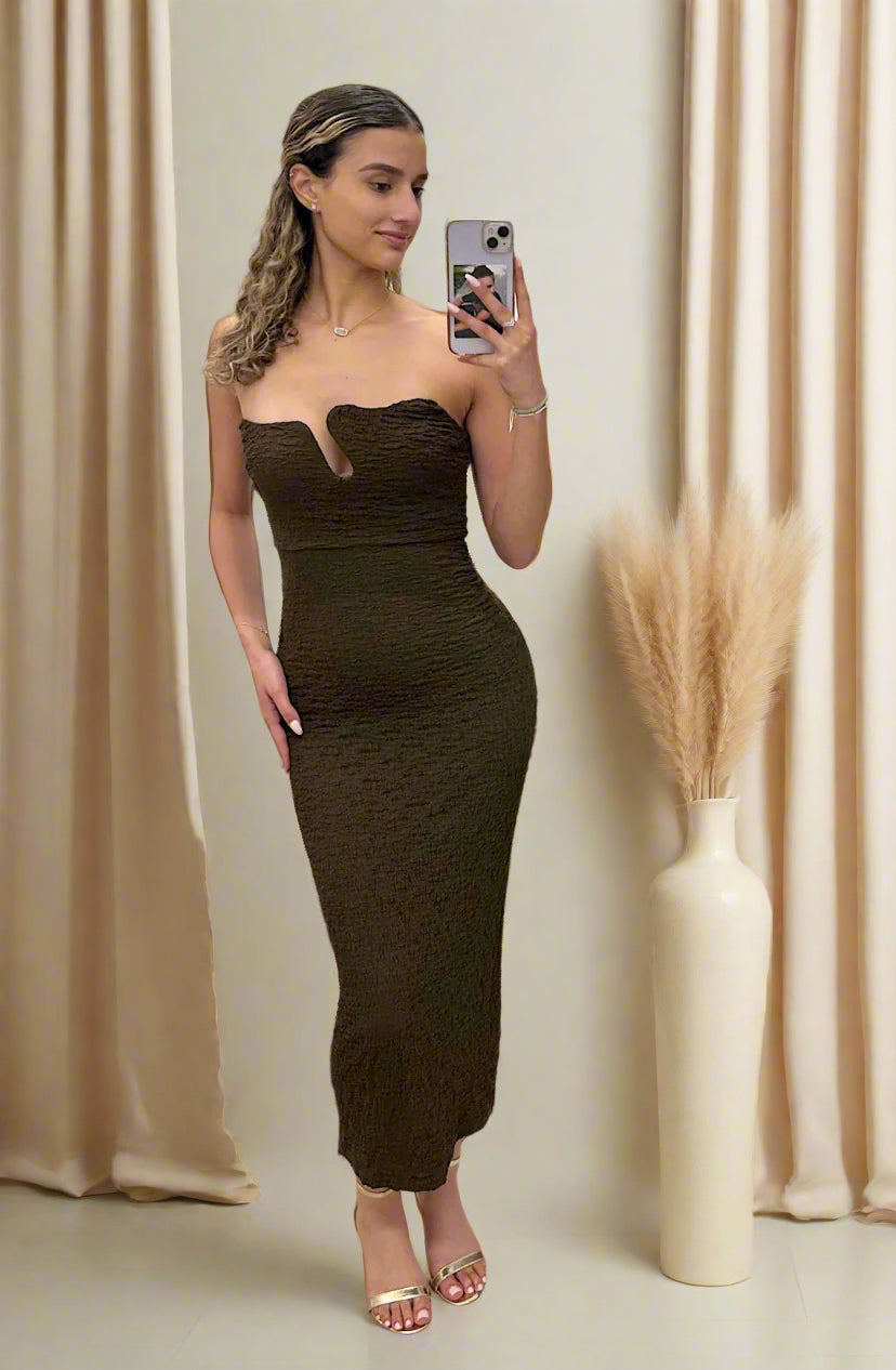 Front Cut Out Dress Brown