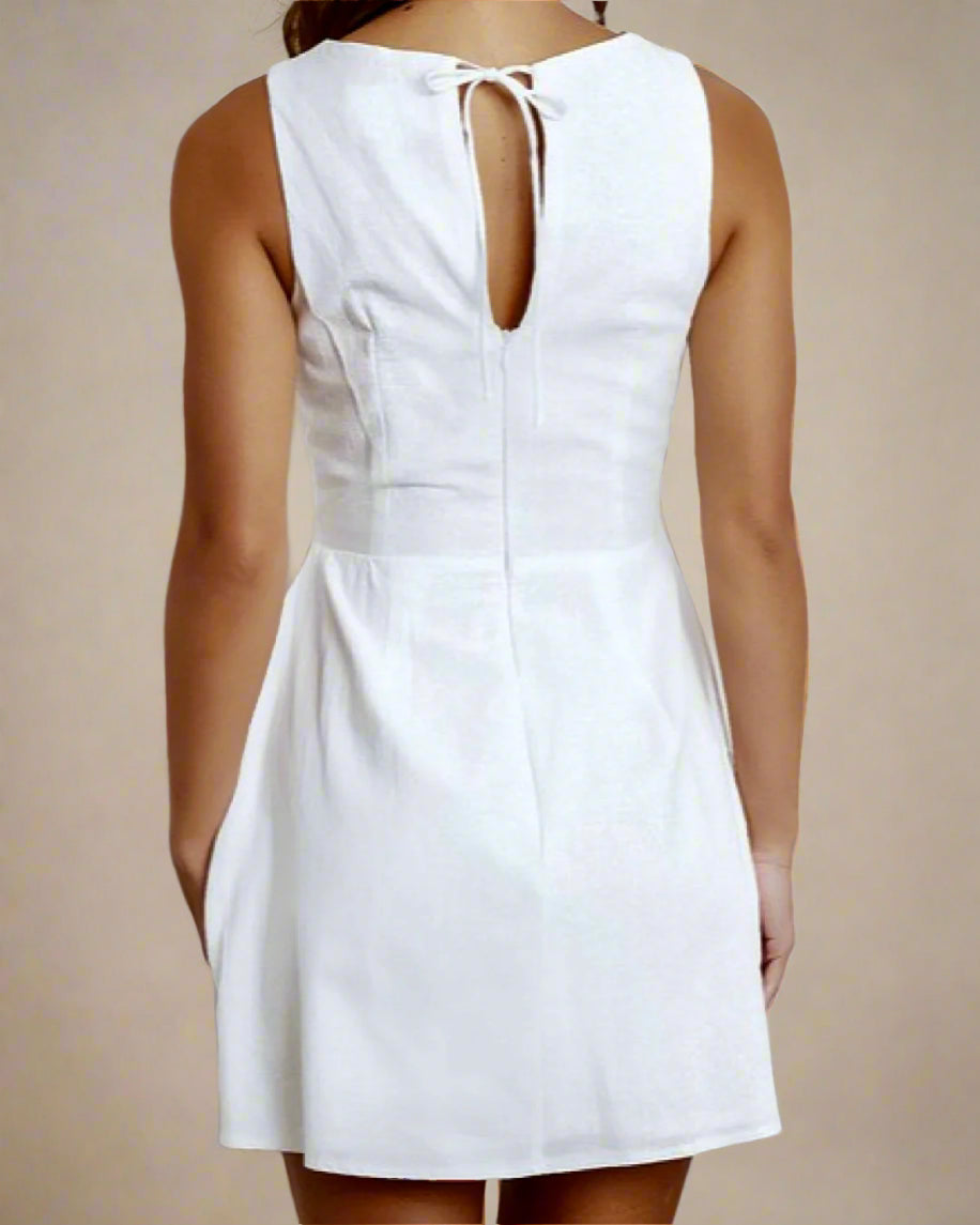 White Tie Front Mini Dress White / Small