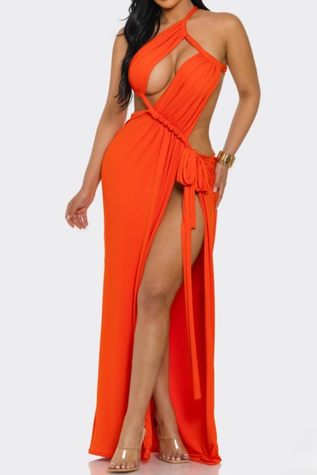 Orange Rope High Slit  Maxi Dress