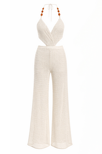 Textured Halter Wide-Leg Jumpsuit