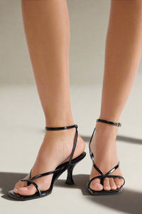 Square Toe Kitten Heel Ankle Strap Sandals