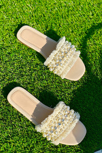 Pearl Embellished Woven Slide Sandals