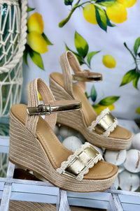 Gold Coastal Crochet Platform Wedge