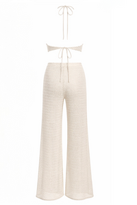 Textured Halter Wide-Leg Jumpsuit