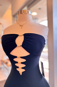Strapless Mesh Cutout Maxi Dress