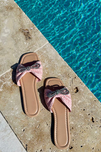 Bow Rhinestone Sandals Pink