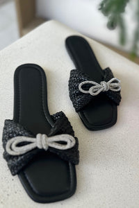 Bow Rhinestone Sandals Black