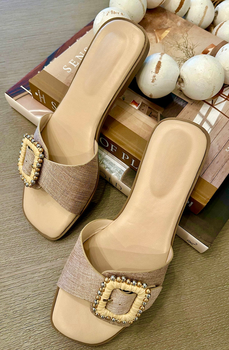 Gold Linen Square buckle Sandals
