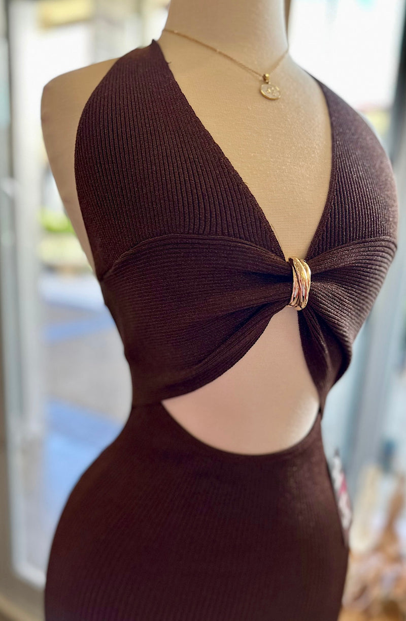 Brown Knit Midi Dress