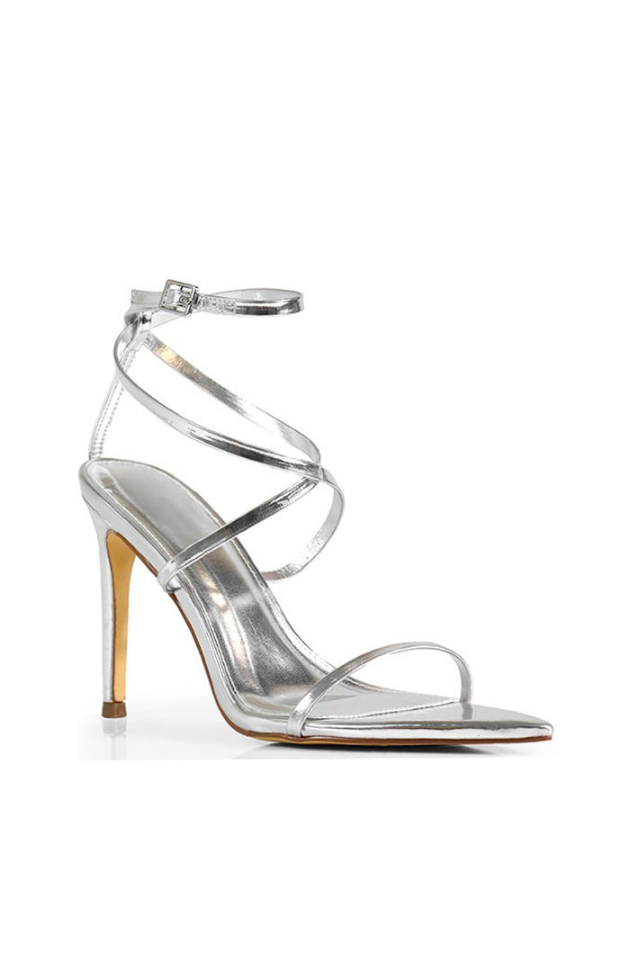 Silver Patent Strappy Stiletto Heels
