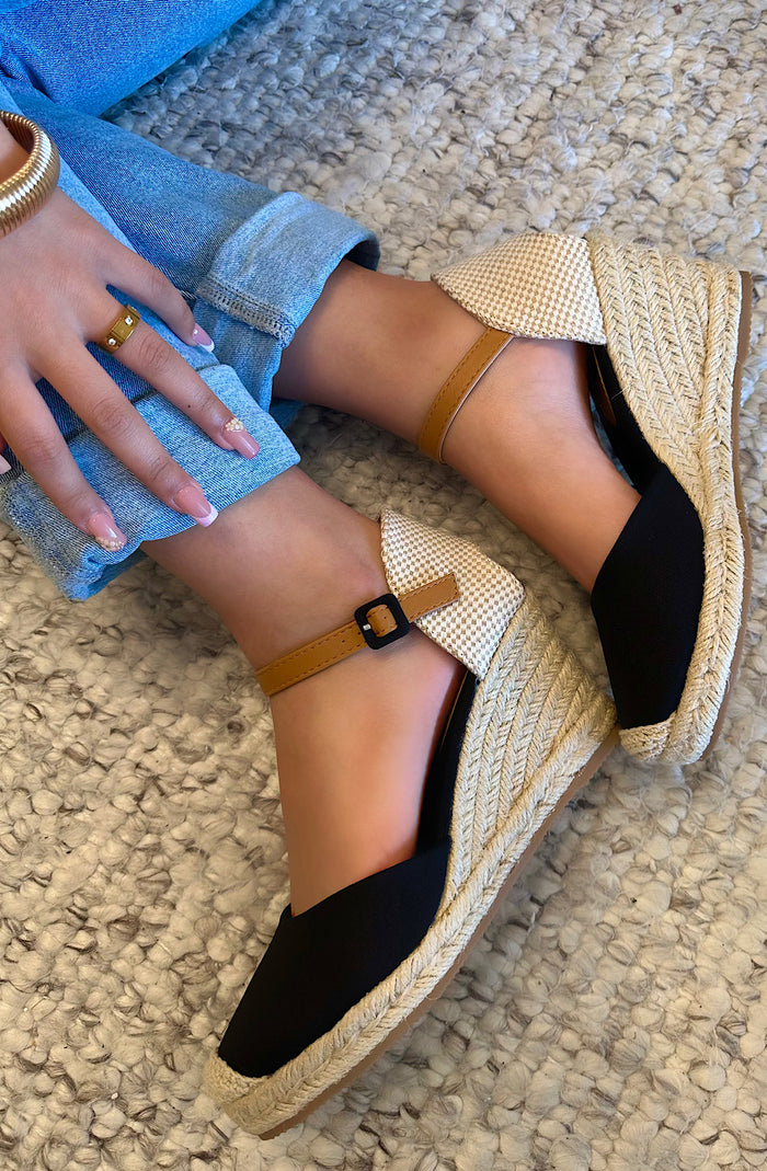 Black Canvas Espadrille Wedges