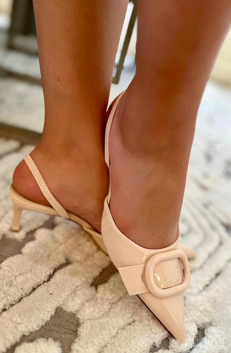 Patent Buckle Slingback Heels