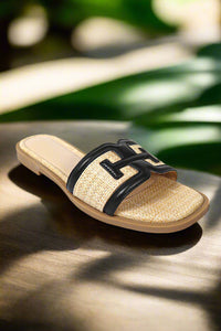 Black Raffia Square Toe Sandals