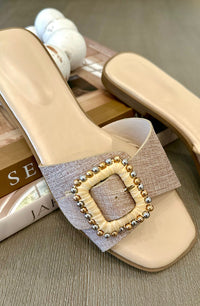 Gold Linen Square buckle Sandals