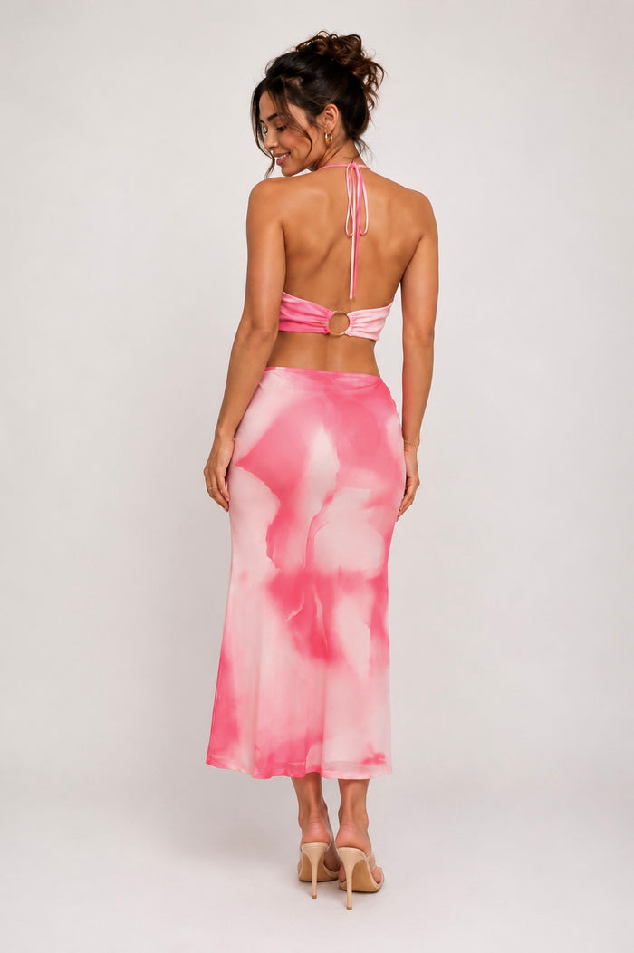 Pink Sunset Halter Skirt Set