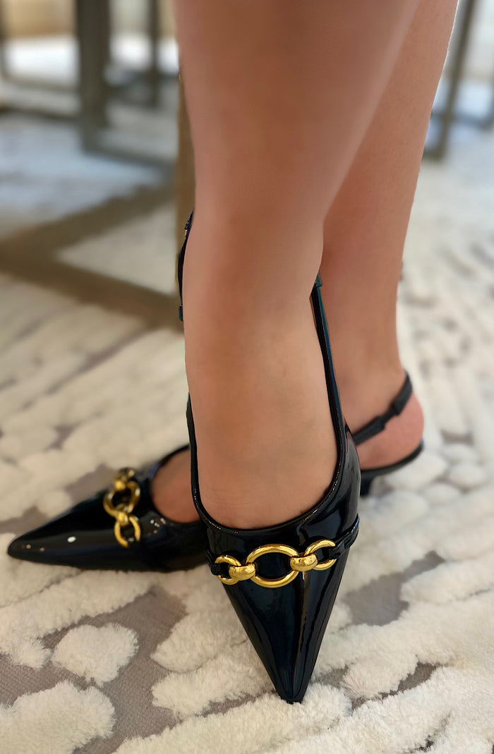 Black Slingback Kitten Heel