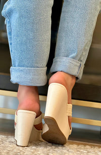 Ivory Raffia Slide-On Wedge Mules