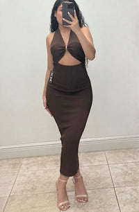 Brown Knit Midi Dress