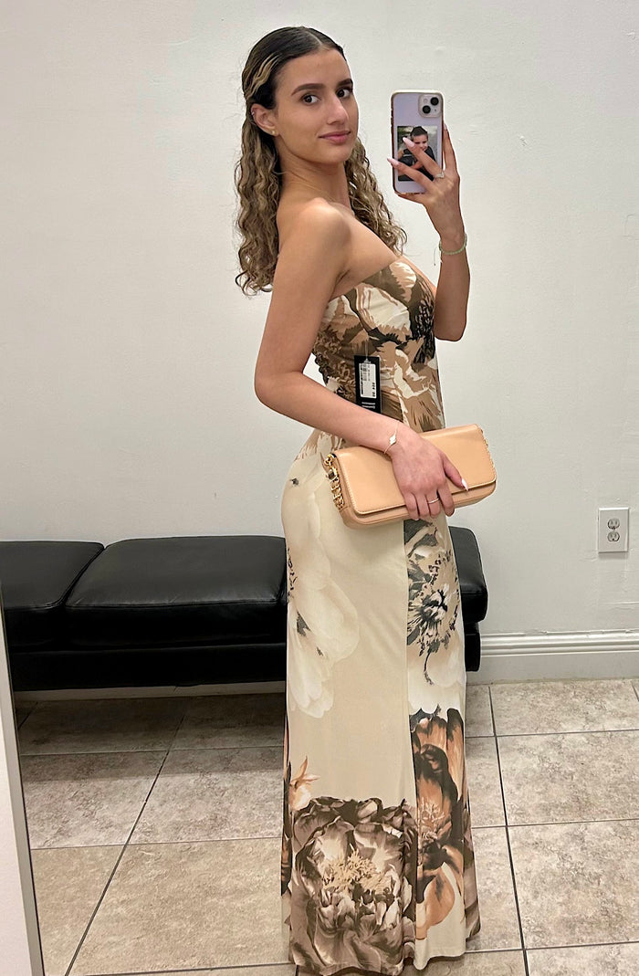 Venechia Floral Tube  MaxiI Dress Beige