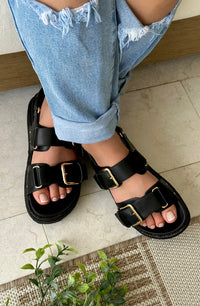 Black Buckle Slide Sandals