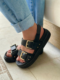 Black Buckle Slide Sandals