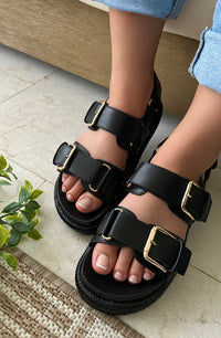 Black Buckle Slide Sandals