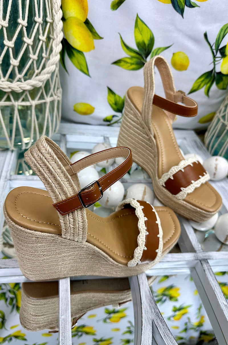 Brown Coastal Crochet Platform Wedge