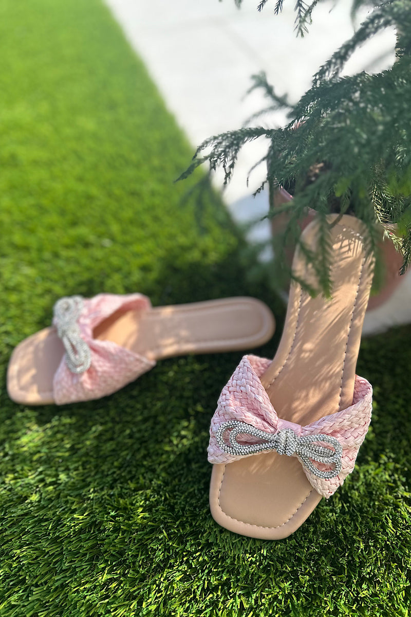 Bow Rhinestone Sandals Pink