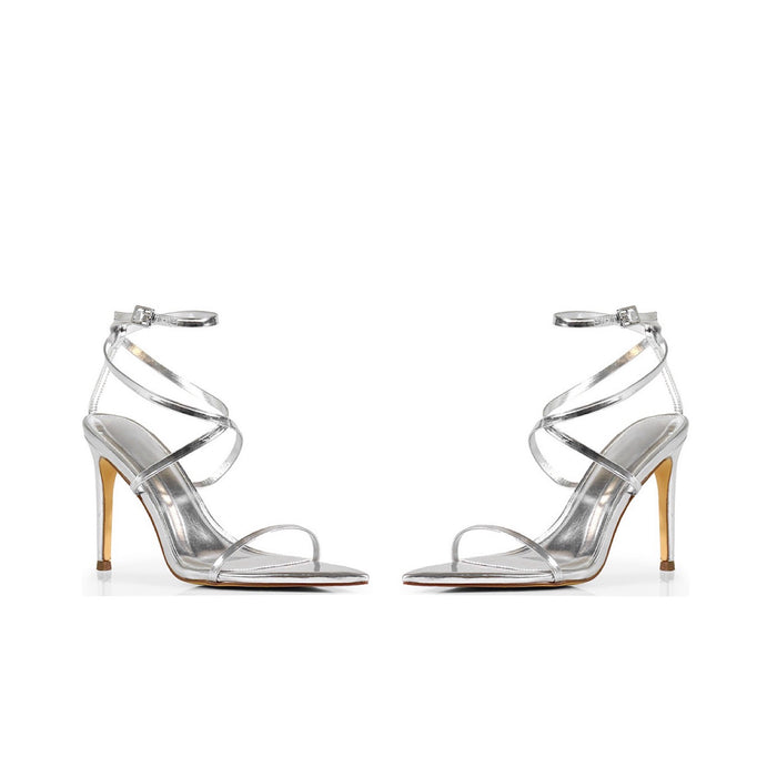 Silver Patent Strappy Stiletto Heels