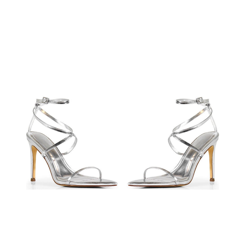Silver Patent Strappy Stiletto Heels