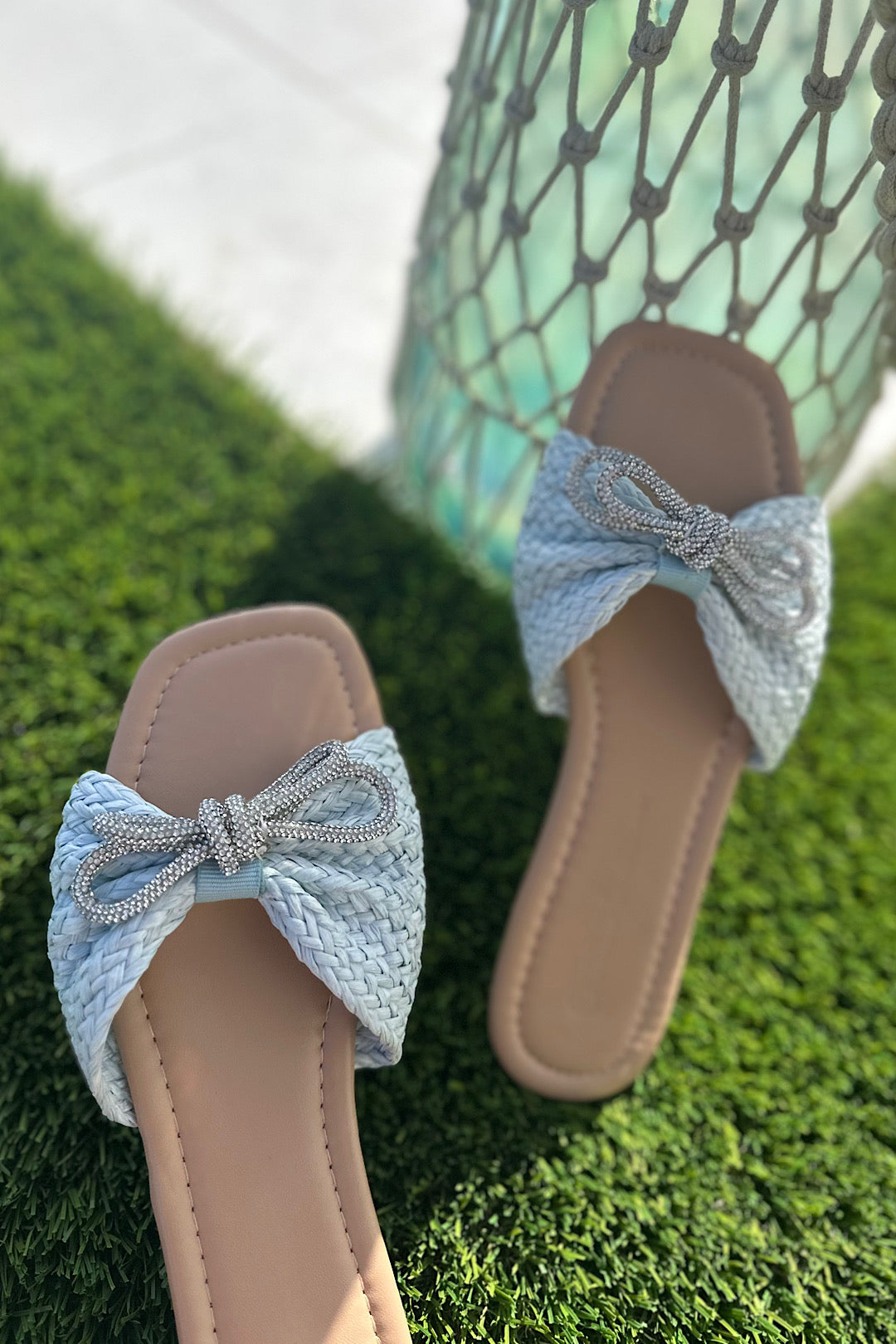 Bow Rhinestone Sandals Blue