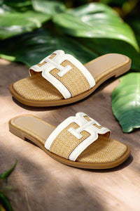 White Raffia Square Toe Sandals