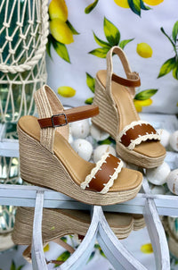 Brown Coastal Crochet Platform Wedge