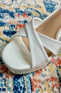 White Ankle Strap Block Heel