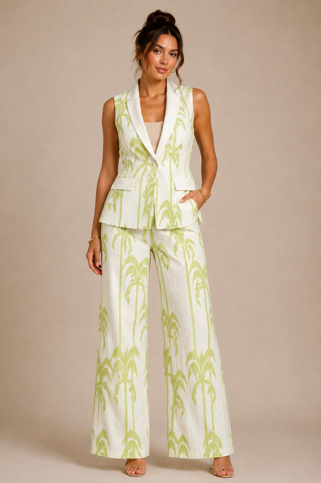 Palm Escape Linen Vest Set