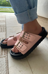 Pink Buckle Slide Sandals