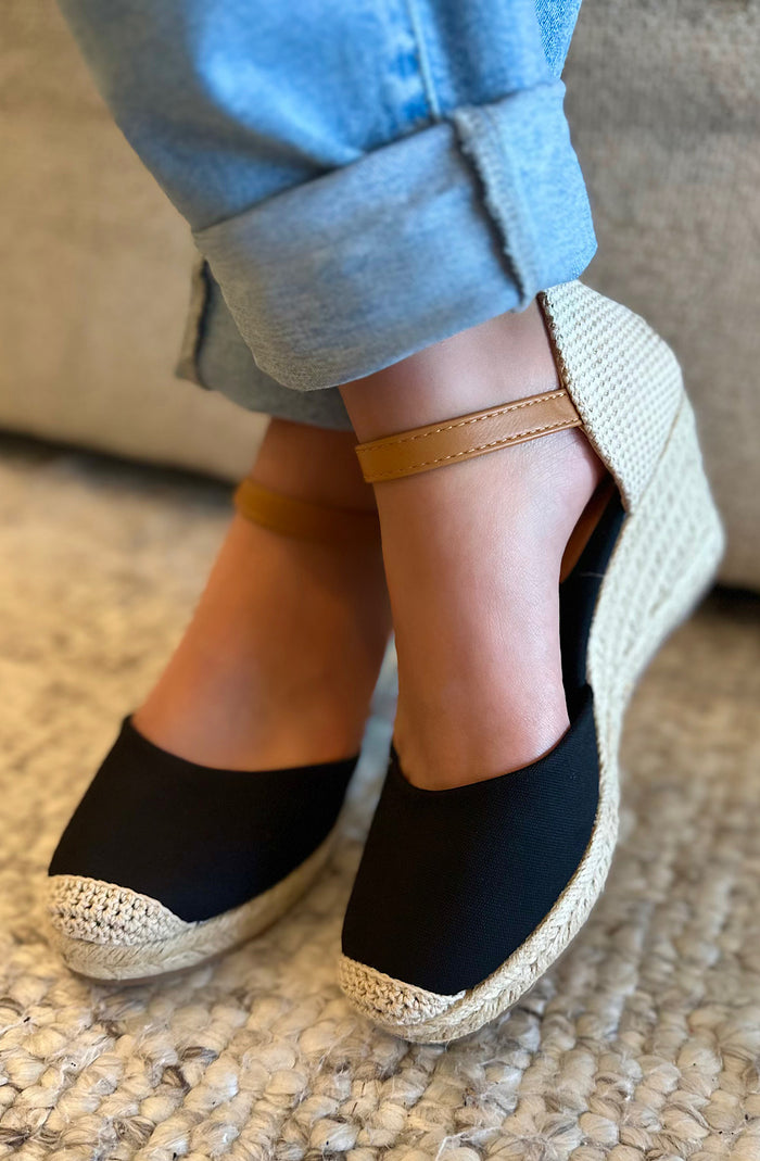 Black Canvas Espadrille Wedges