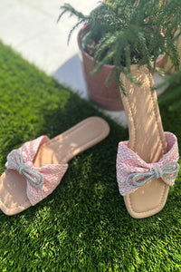 Bow Rhinestone Sandals Pink