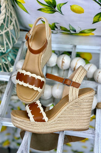 Brown Coastal Crochet Platform Wedge