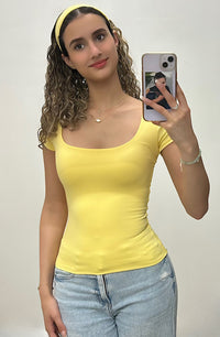 Yellow White Square Neck Top with Headband