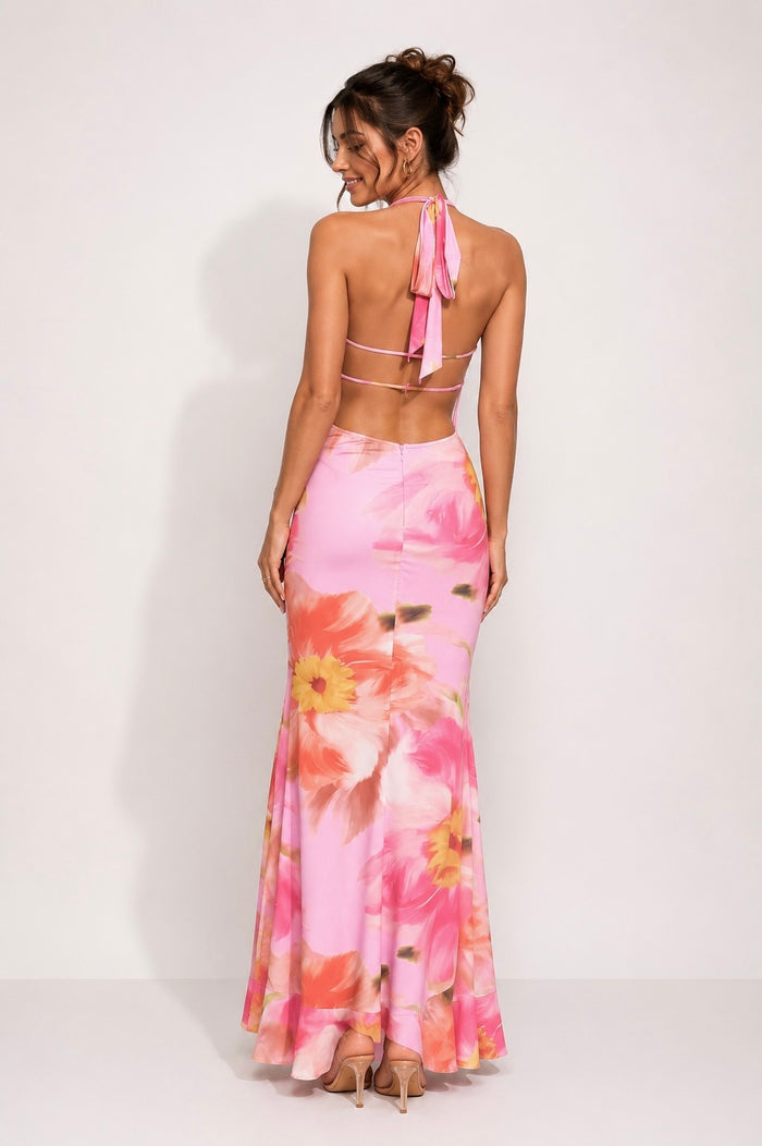Blush Bloom Halter Maxi Dress