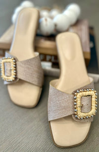 Gold Linen Square buckle Sandals