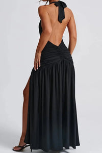 Ruched Halter V-Neck Dress