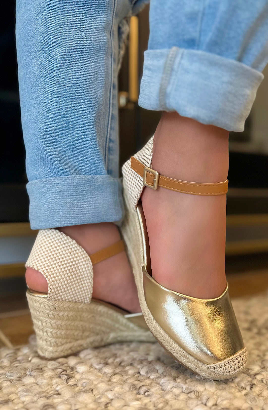Gold Metallic Espadrille Wedge